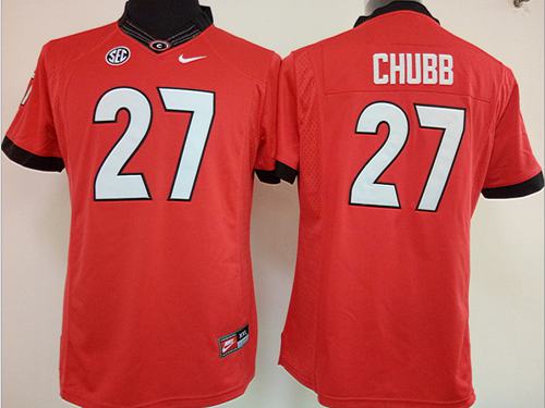 Bulldogs #27 Nick Chubb Red Women's Stitched NCAA Jersey - Click Image to Close